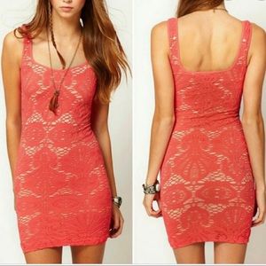Free People Intimately Coral Lacy Bodycon Dress